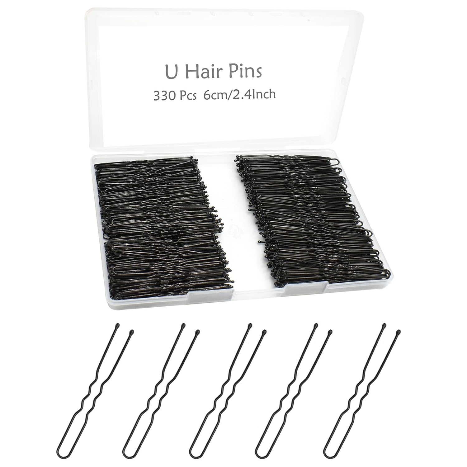 YINGFENG – 330 horquillas para el pelo en forma de U para moños, 2.4 pulgadas, horquillas negras para mujeres y niñas con caja de almacenamiento,