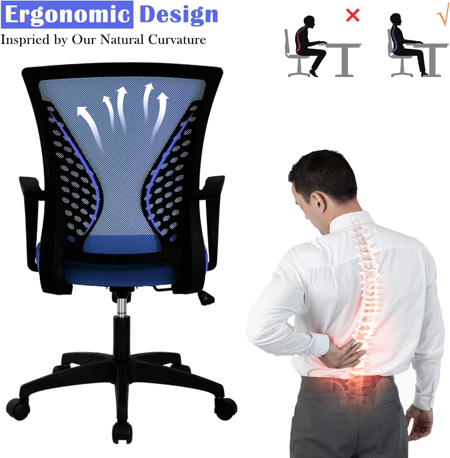 Silla ergonómica de oficina, silla de escritorio de malla para computadora, silla de oficina en casa con soporte lumbar, reposabrazos moderna