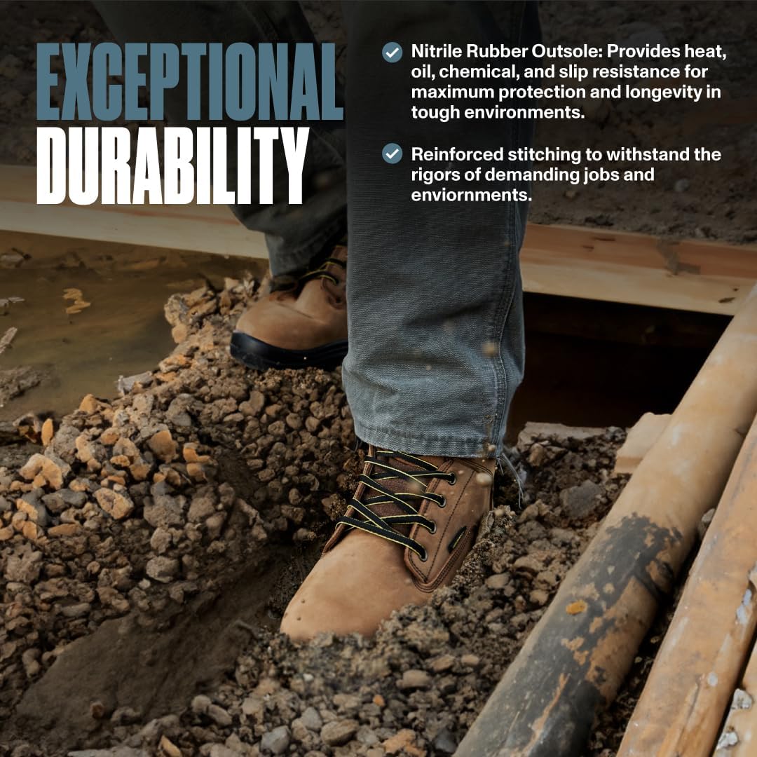 Botas de trabajo impermeables para hombre, punta suave, cuero impermeable de 6 pulgadas, forro aislante, botas de trabajo ultra secas, botas de