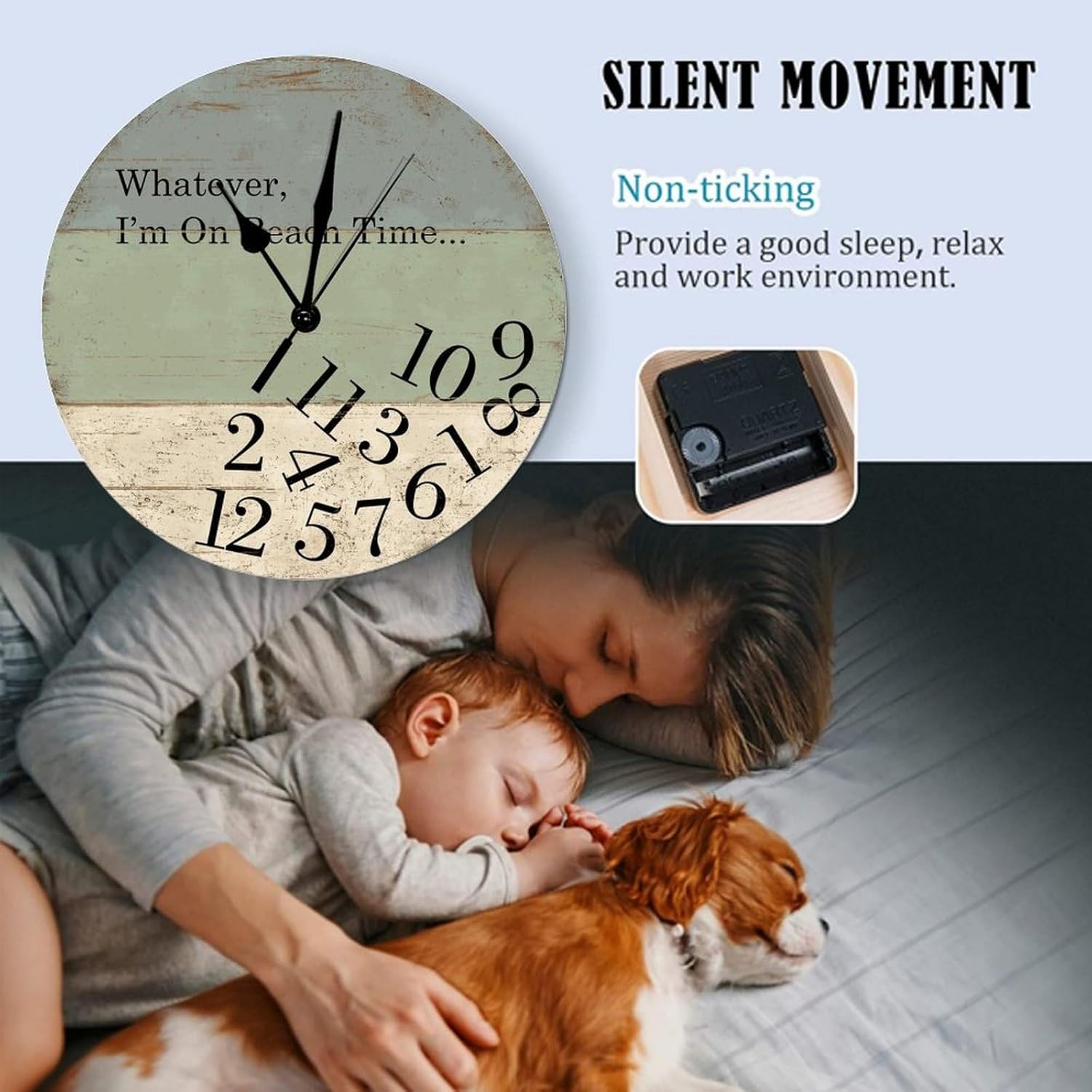 Reloj de pared de madera rústica, 12 pulgadas, movimiento de barrido silencioso, estilo vintage, fácil de leer