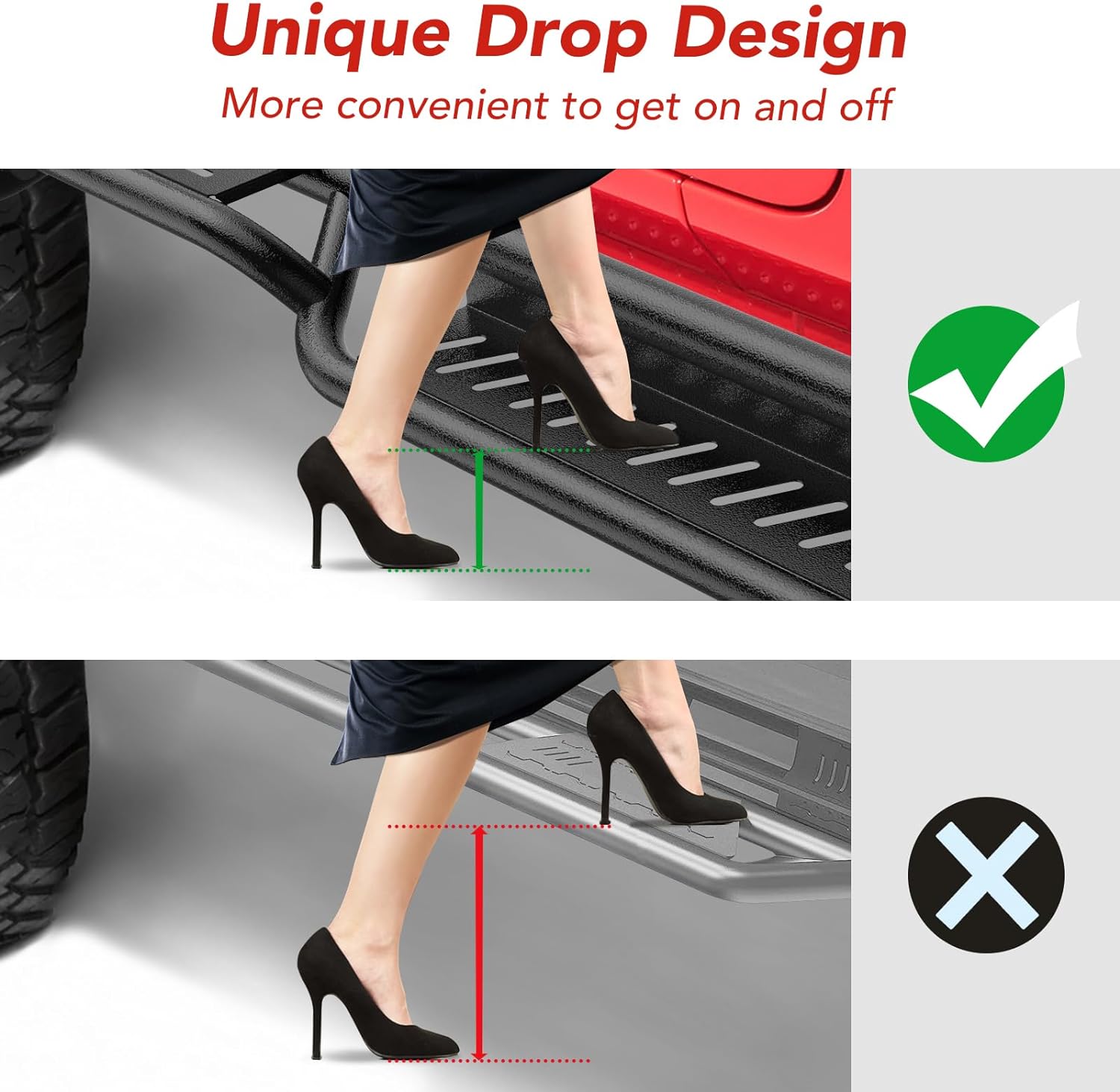 Estribos con diseño de dos escaleras, construcción de acero, peldaños laterales atornillados compatibles con Jeep Gladiator JT 2020-2024 de 4