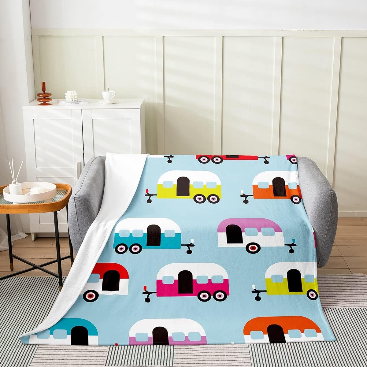 Erosebridal Manta de forro polar para caravana, tamaño individual, manta de forro polar para decoración de habitación, manta de viaje de dibujos