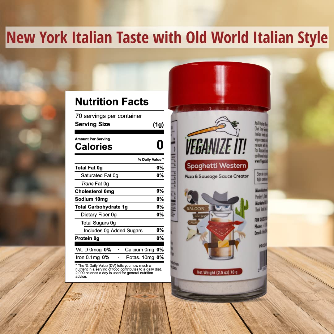 VEGANIZE IT! Condimento italiano en polvo de 2.5 onzas vegano potenciador del sabor inferior en sodio, orgánico sin gluten, sin OMG, para pizzas,