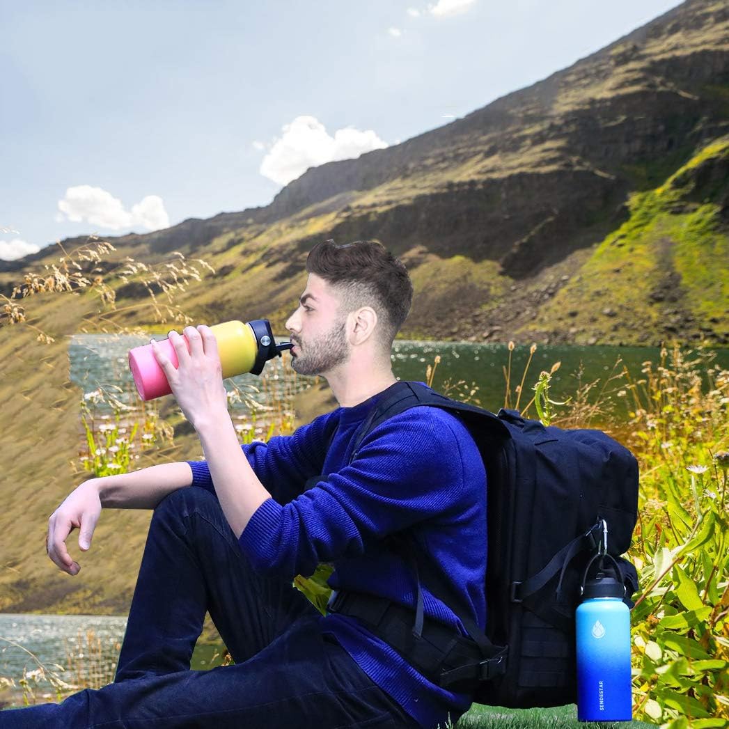 Sendestar Botella de agua de acero inoxidable de 12 onzas, 24 onzas, 32 onzas, 40 onzas o 64 onzas, con una tapa con popote o boquilla, mantiene los