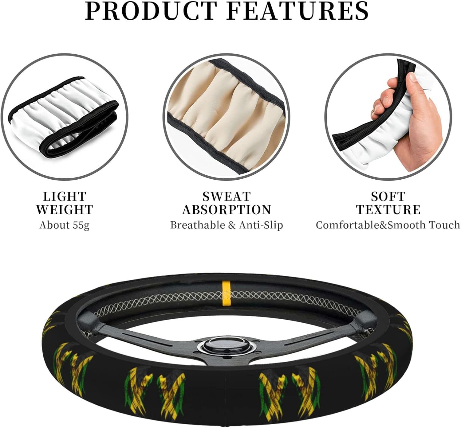 Wings Jamaica – Funda para volante para hombres y mujeres, antideslizante, elástica, gruesa, ajuste universal, 15 pulgadas