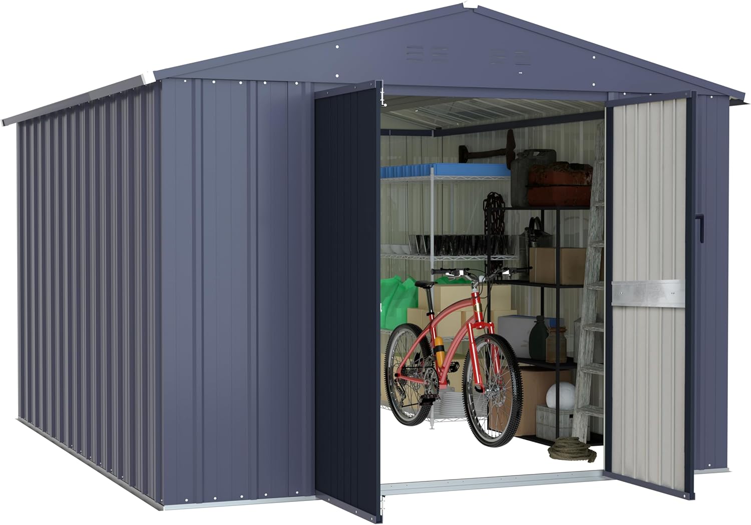 VEIKOU Cobertizo de almacenamiento de 8 x 10 pies con acero galvanizado grueso, cobertizo de almacenamiento al aire libre con puerta con cerradura y