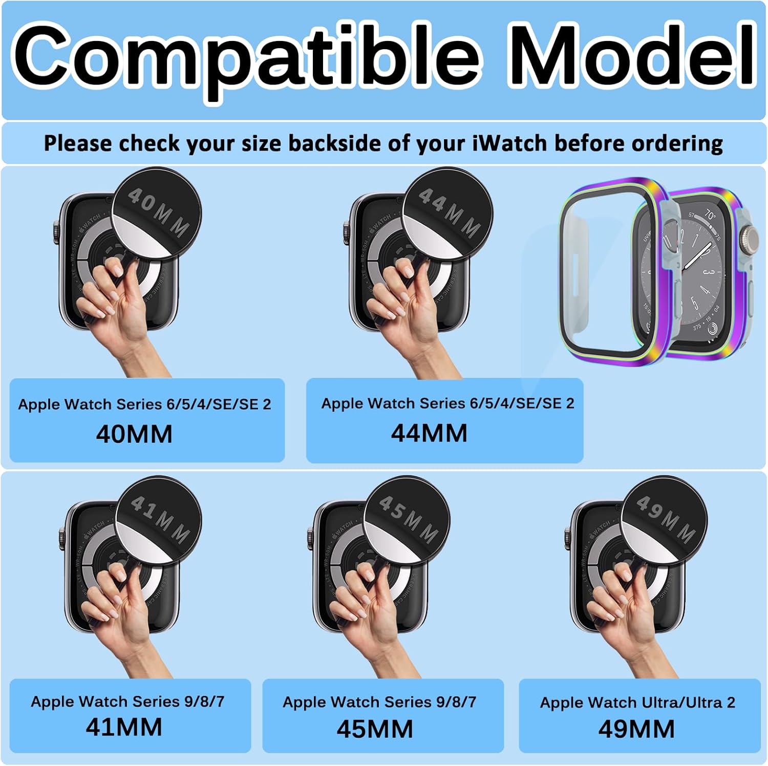 Miimall Compatible con Apple Watch Series 8 7, parachoques de metal con protector de pantalla de vidrio, a prueba de golpes y caídas resistente al