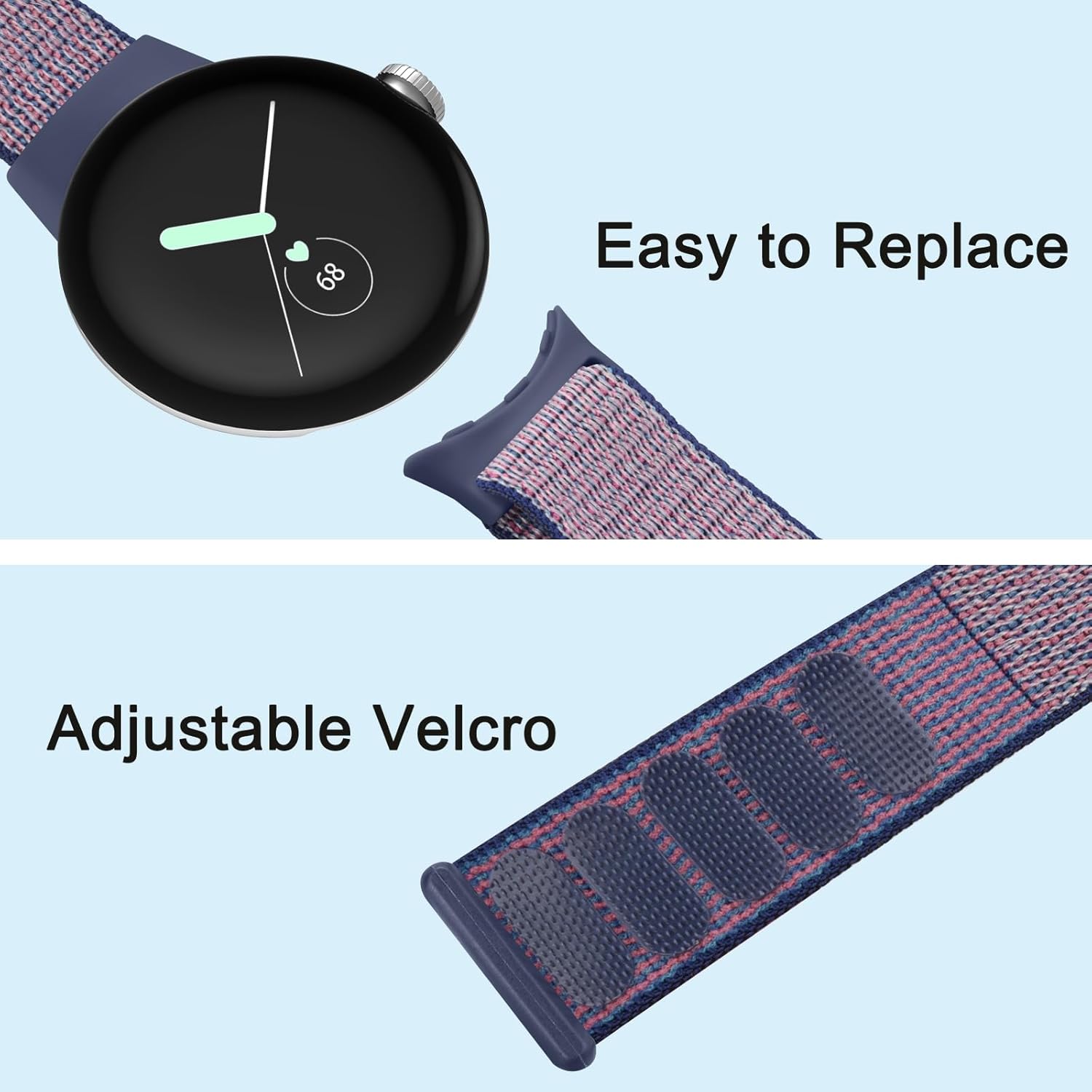 Oumida Correa de nailon compatible con Google Pixel Watch Band para mujeres y hombres, correa de velcro Solo Loop de repuesto para Google Pixel