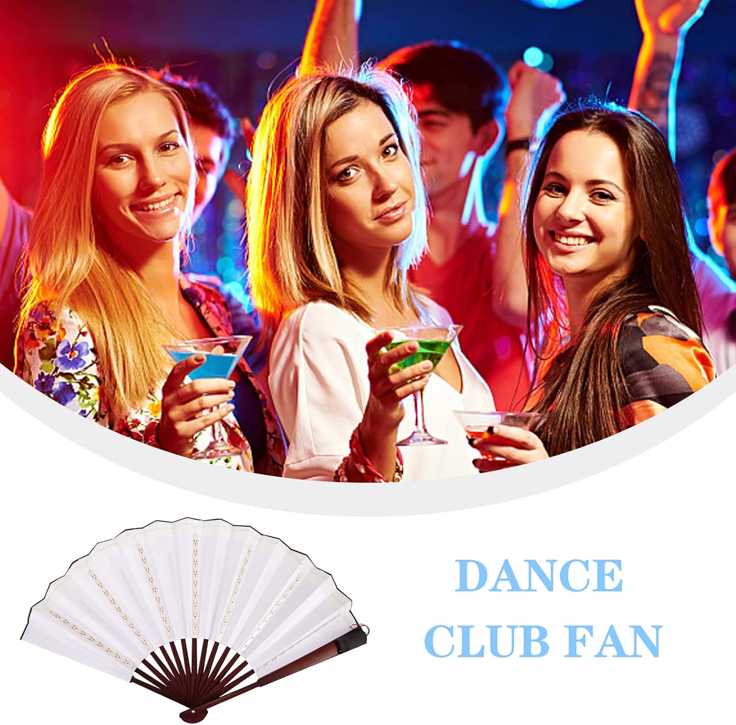 Ventilador plegable LED, ventilador de iluminación, ventilador rave con LED, ventilador de mano LED, espectáculo de actuación en escenario, luz