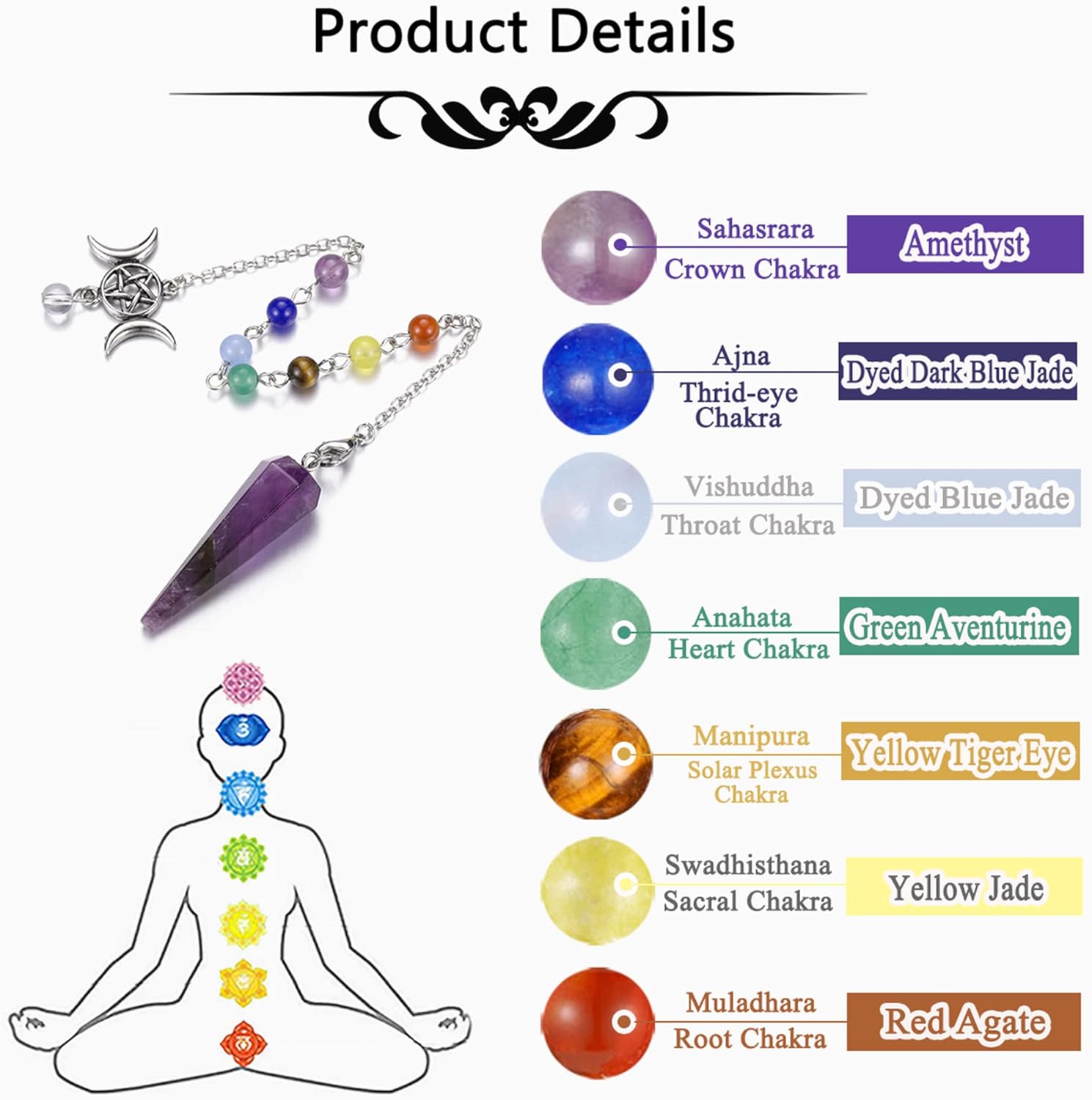 CrystaTears – Péndulo de cristal curativo de cuarzo rosa para adivinación, piedra de cristal hexagonal natural para chakras, péndulo de cuarzo,