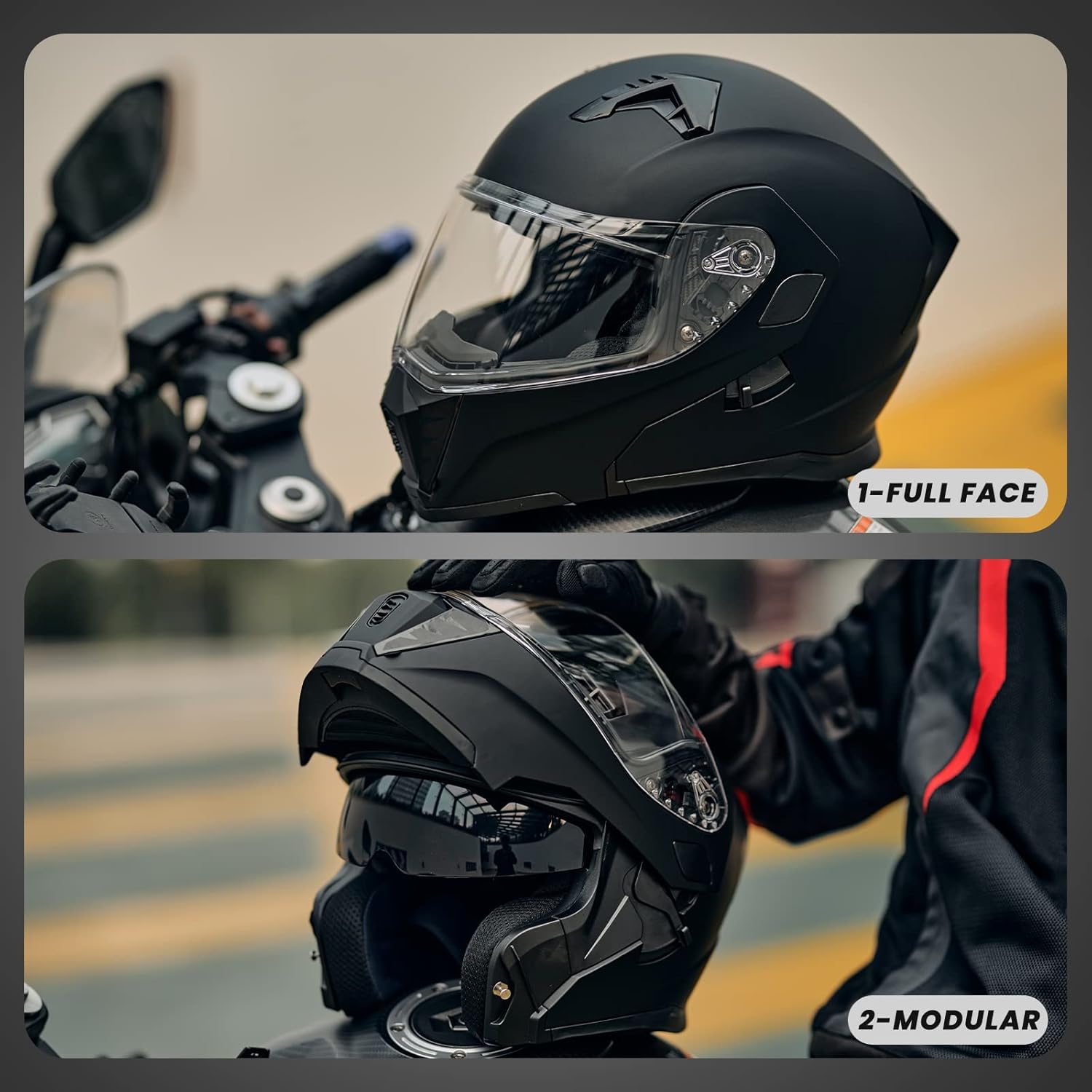 ILM Casco modular de cara completa para motocicleta, para adultos, doble visera, luz trasera LED, opcional DOT