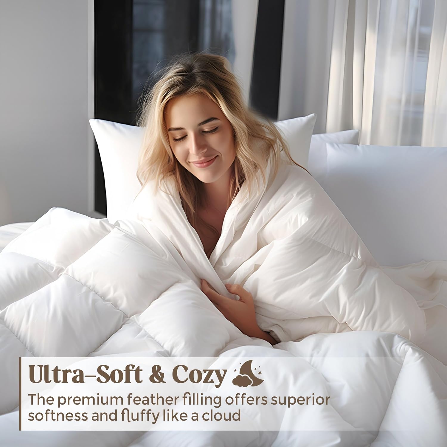 Edredón de plumas ligero para todas las estaciones, tamaño King, edredón de cama de hotel con funda 100% algodón, edredón blanco suave