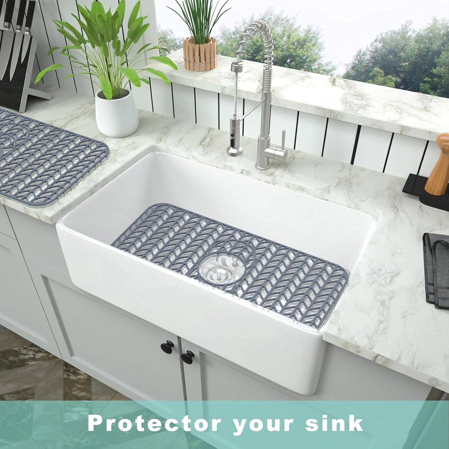 AWOKE Protectores de fregadero para fregadero de cocina, alfombrilla de fregadero de 24 x 12.5 pulgadas, resistente al calor, alfombrilla de