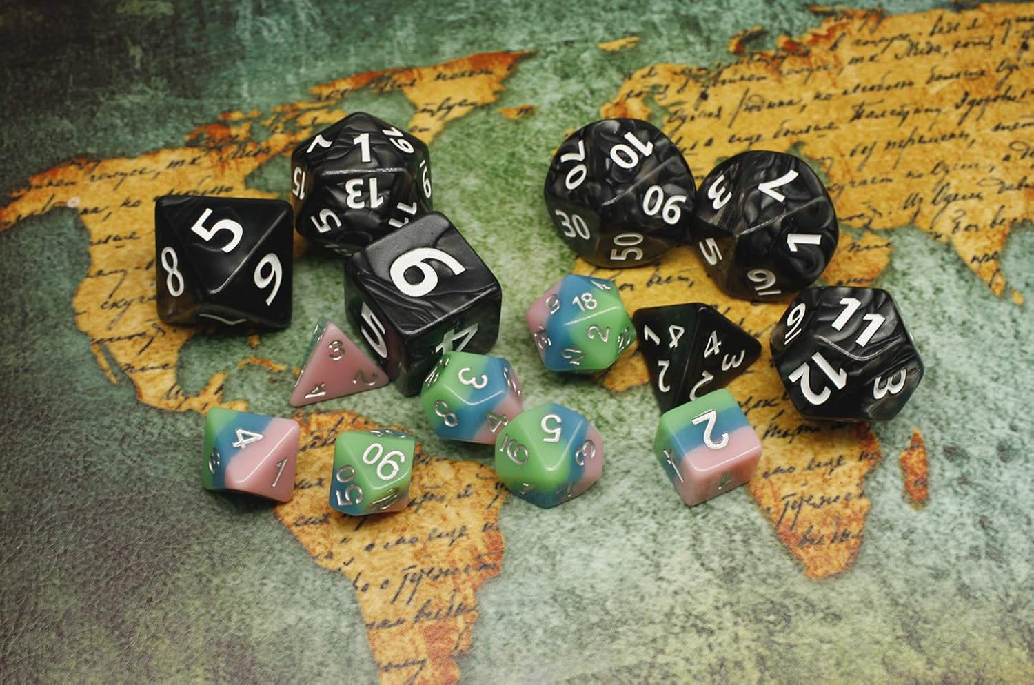 Dados – Juego de dados DND de 0.984 in, dados RPG para Calabozos y Dragones, D&D Pathfinder MTG, dados gigantes poliédricos negros con bolsa de dados