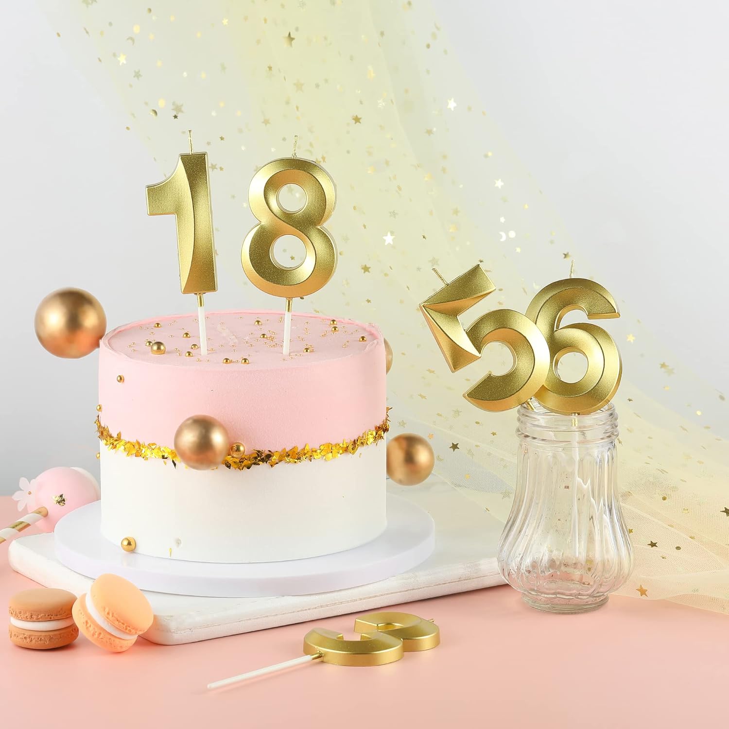 Velas de cumpleaños de oro de diamante de 2.76 pulgadas con número 70, velas de números dorados, velas de números de pastel, celebración de fiesta