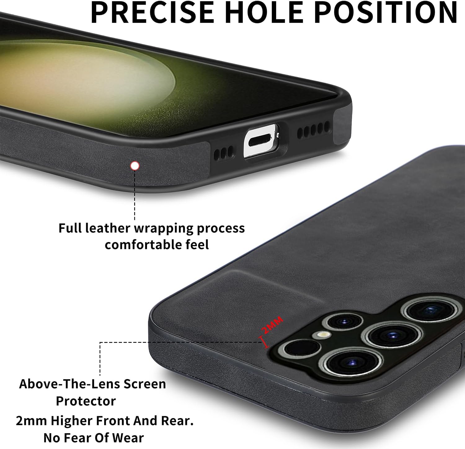 Asuwish Funda de teléfono para Samsung Galaxy S23 Ultra 5G con protector de pantalla de vidrio templado y funda delgada de cuero suave, accesorios