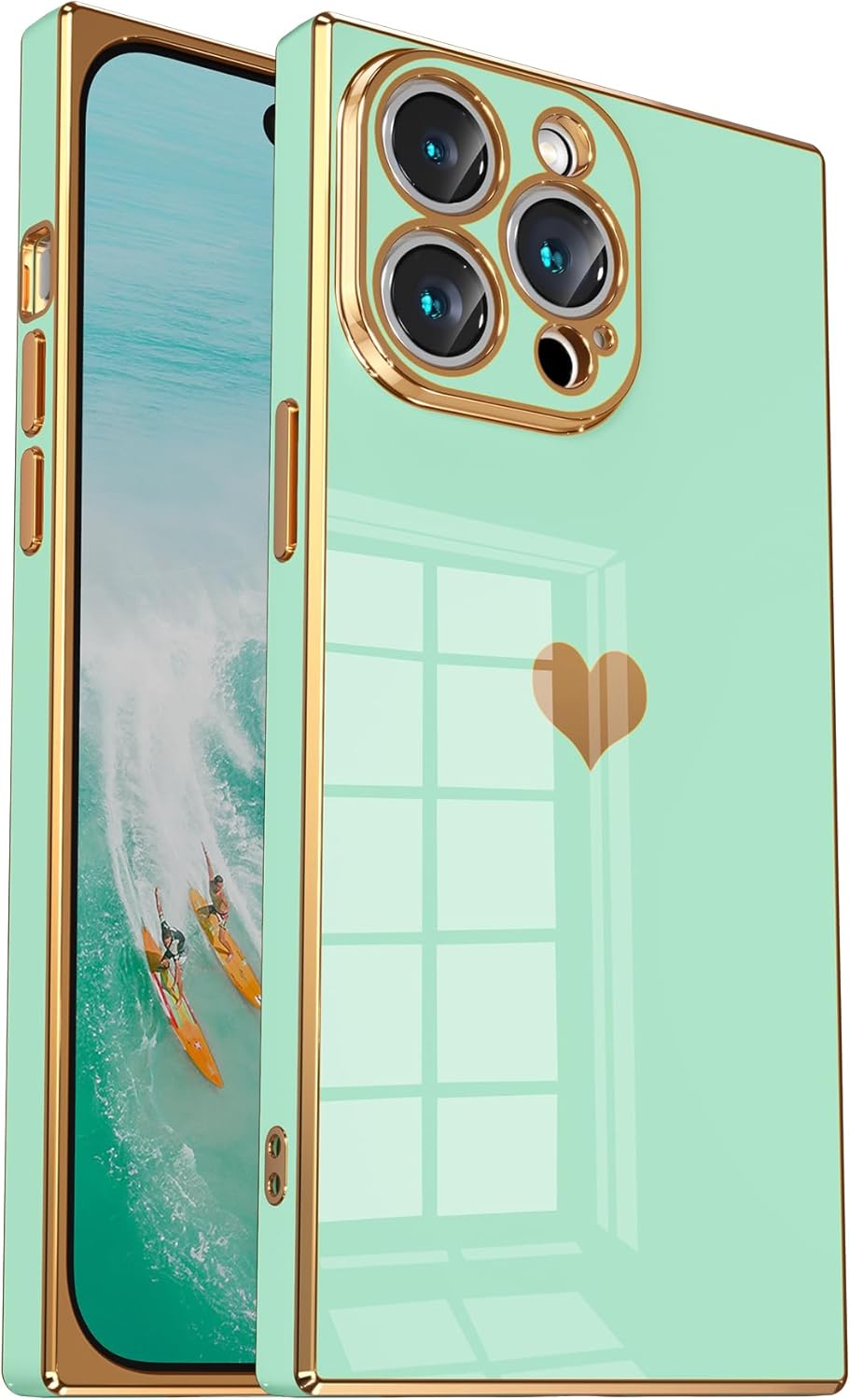 Tzomsze Compatible con iPhone 13 Pro Max, funda cuadrada de lujo con borde chapado de lujo, protección completa de la lente y esquinas reforzadas a