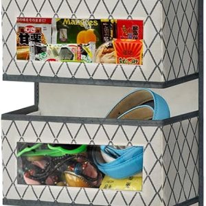 Organizador de almacenamiento de despensa colgante sobre la puerta con 5 bolsillos grandes con ventana de PVC transparente y 2 ganchos de metal Organizador de almacenamiento de despensa colgante sobre la puerta con 5 bolsillos grandes con ventana de PVC transparente y 2 ganchos de metal