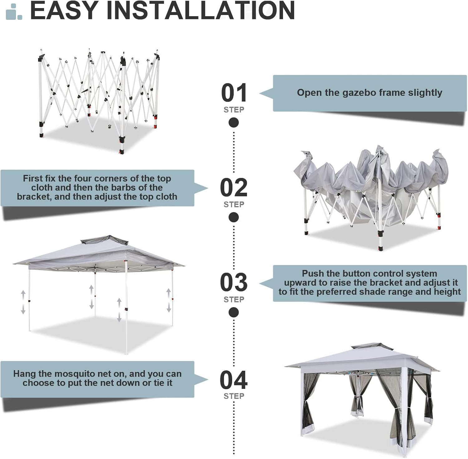 COBIZI Gazebo de 12 x 12 pies para exteriores, con mosquitera, toldo para patio trasero, con parte superior ventilada de 2 niveles, 3 alturas