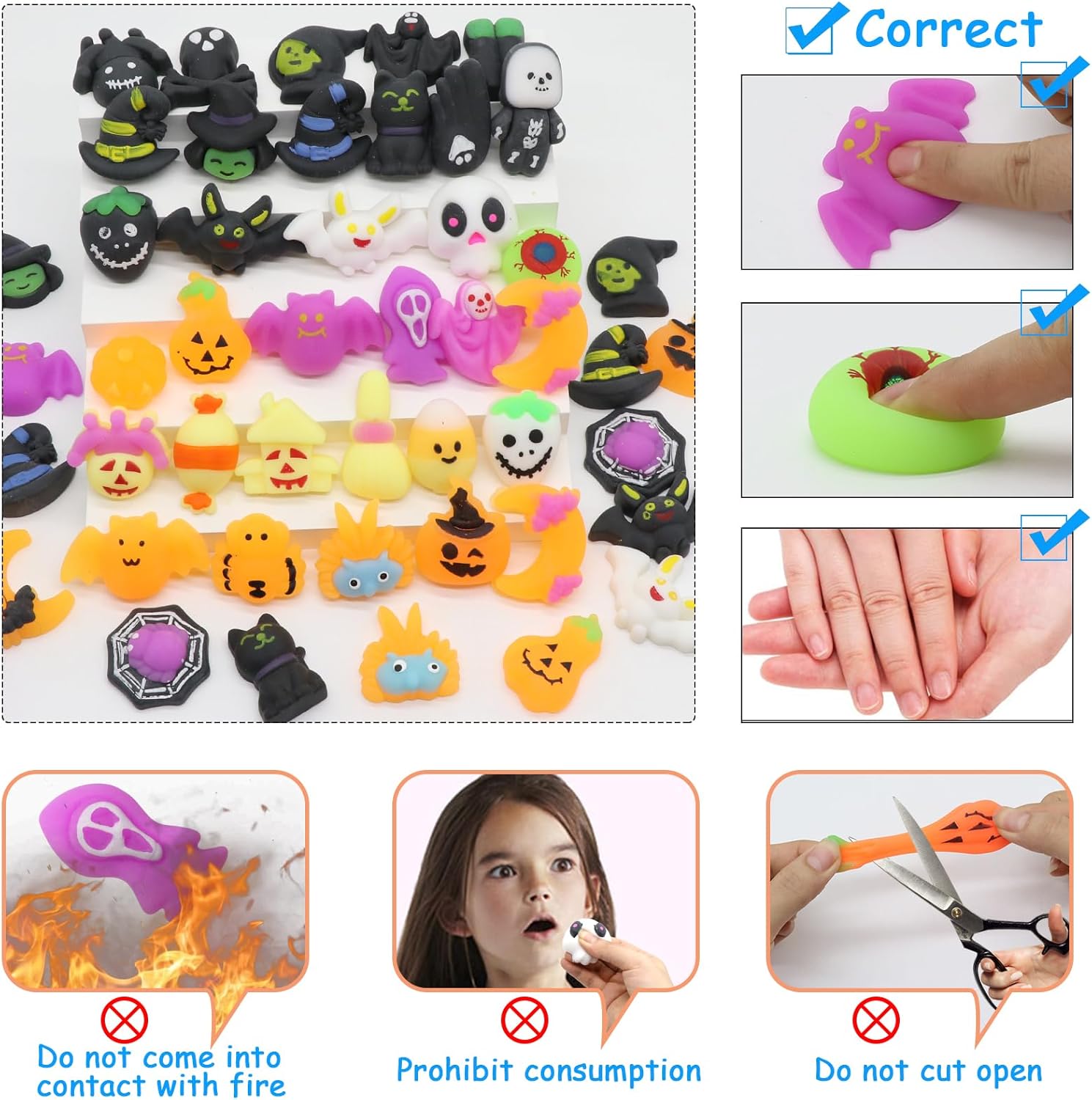 50 piezas de juguetes esponjosos Mochi para fiestas de Halloween, mini juguetes esponjosos, lindos juguetes para apretar, alivio del estrés,