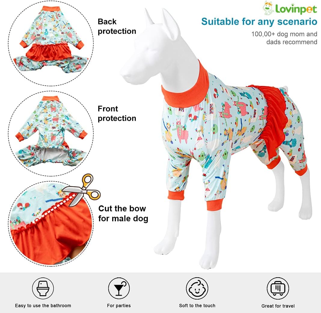 LovinPet Pijamas para perros Pitbulls  Protección UV, camisa de recuperación posoperatoria, tela elástica de punto ligero, estampado de alpaca