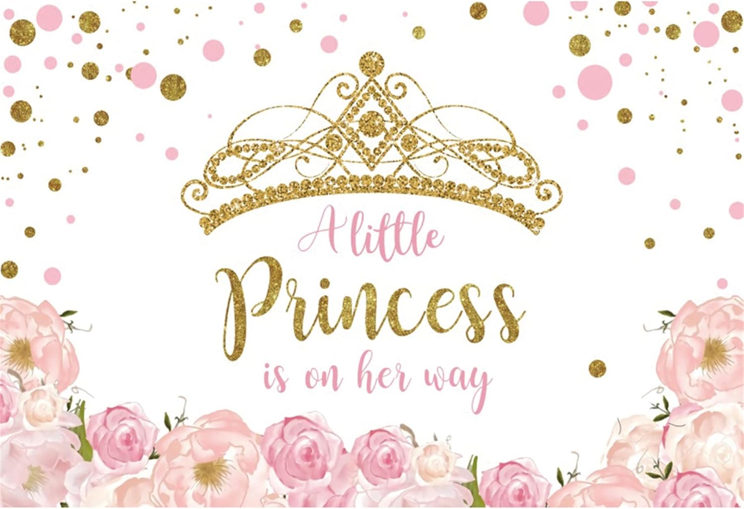 YongFoto Telón de fondo para baby shower con corona dorada de 7 x 5 pies para fotografía floral rosa con texto en inglés “A Little Princess is On