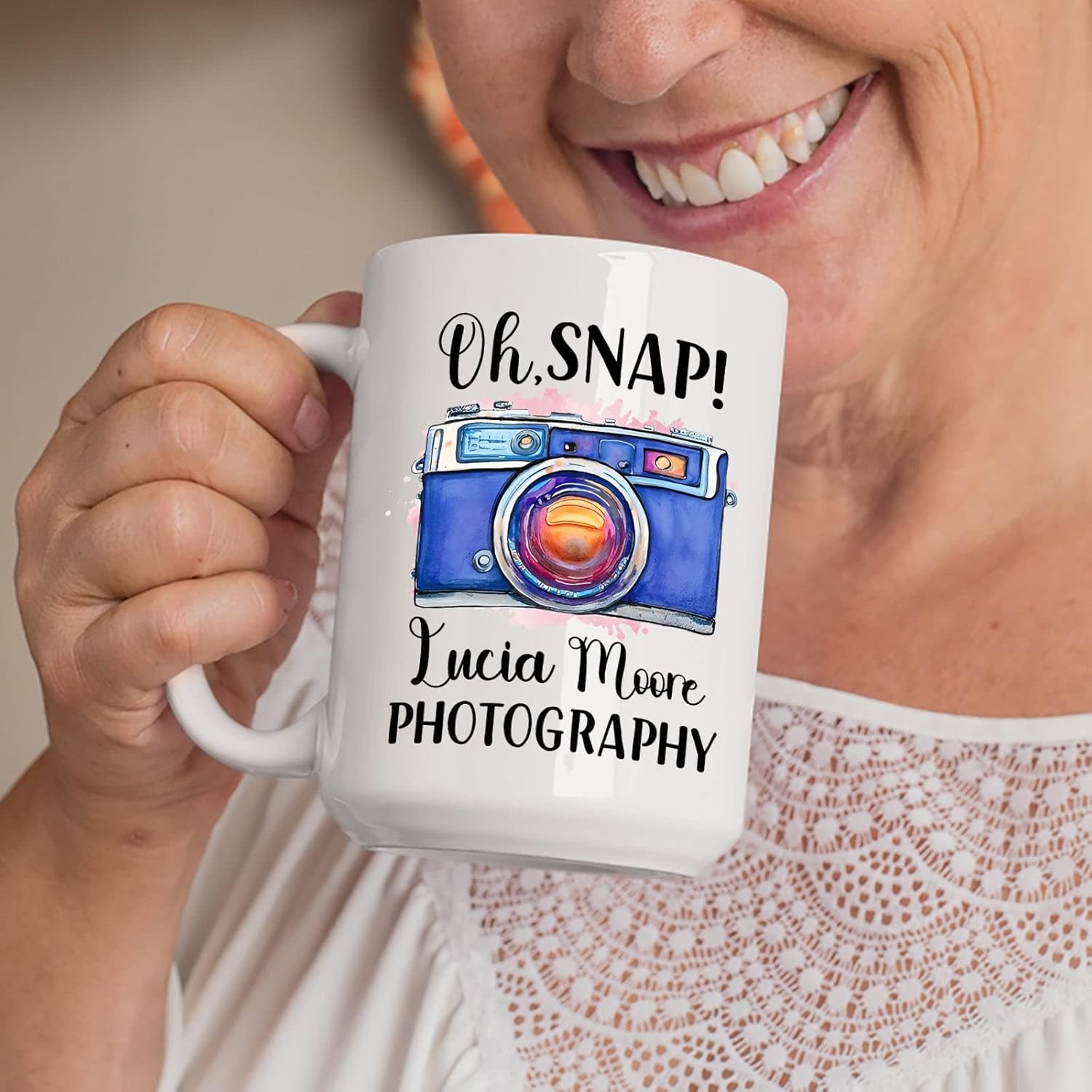 Oh, Snap! Taza de té de fotografía  Taza de café personalizada para fotógrafo con nombre  Taza de cerámica para fotógrafos  Regalo para amantes de