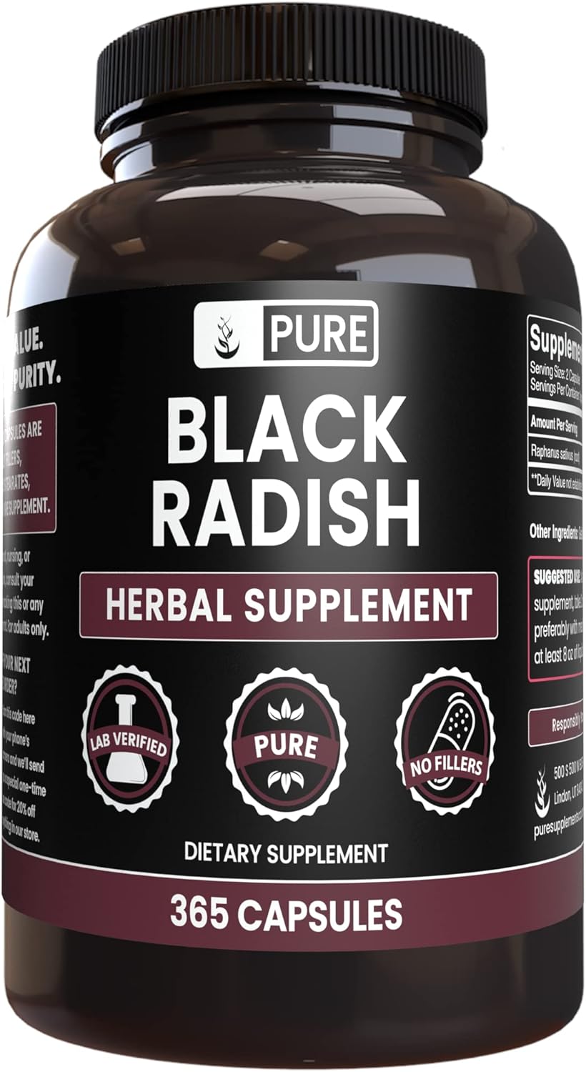 Pure Original Ingredients Rábano negro (365 cápsulas) sin relleno de magnesio o arroz, siempre puro, verificado por laboratorio