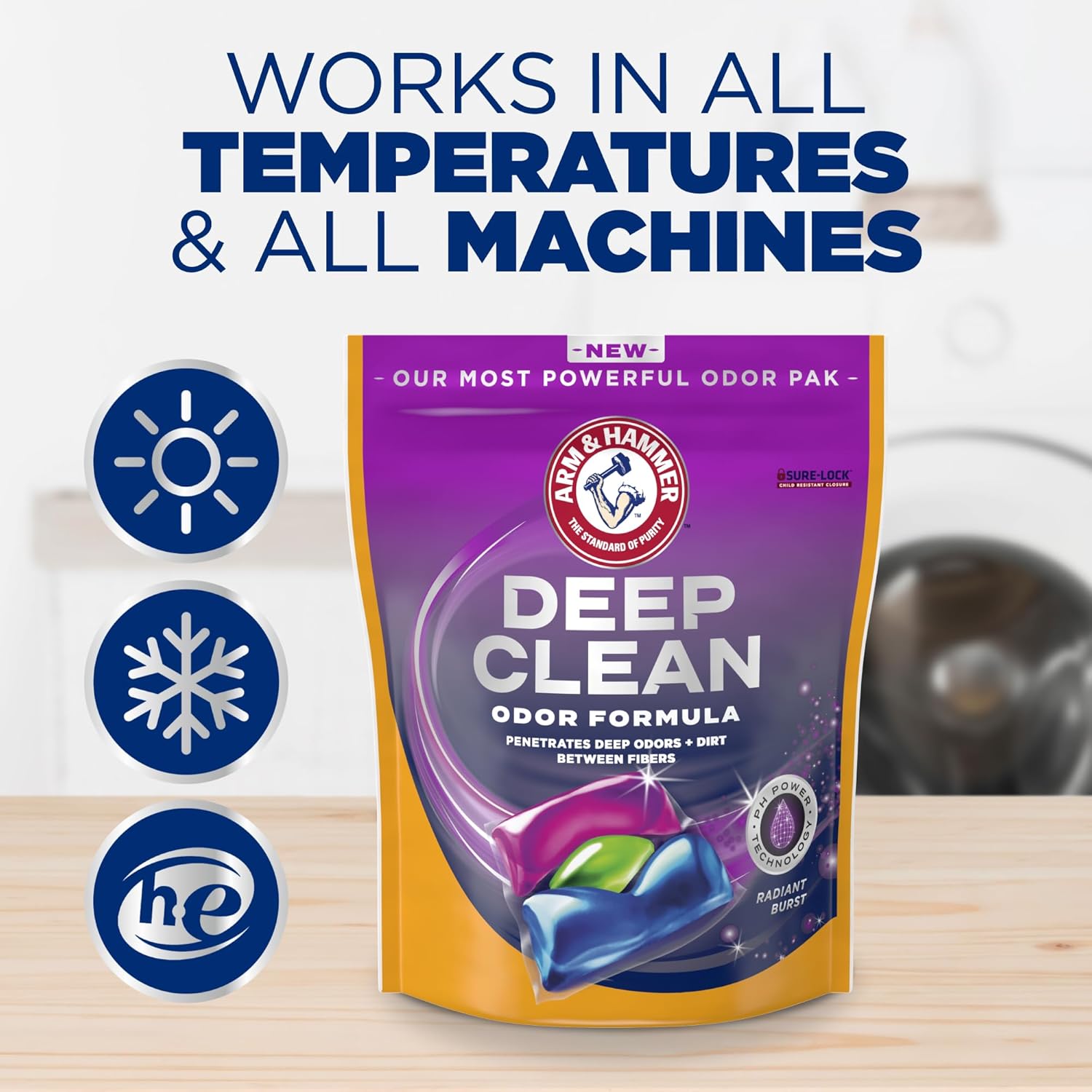 ARM & HAMMER Deep Clean Odor Formula Detergente Power Paks, 44 unidades