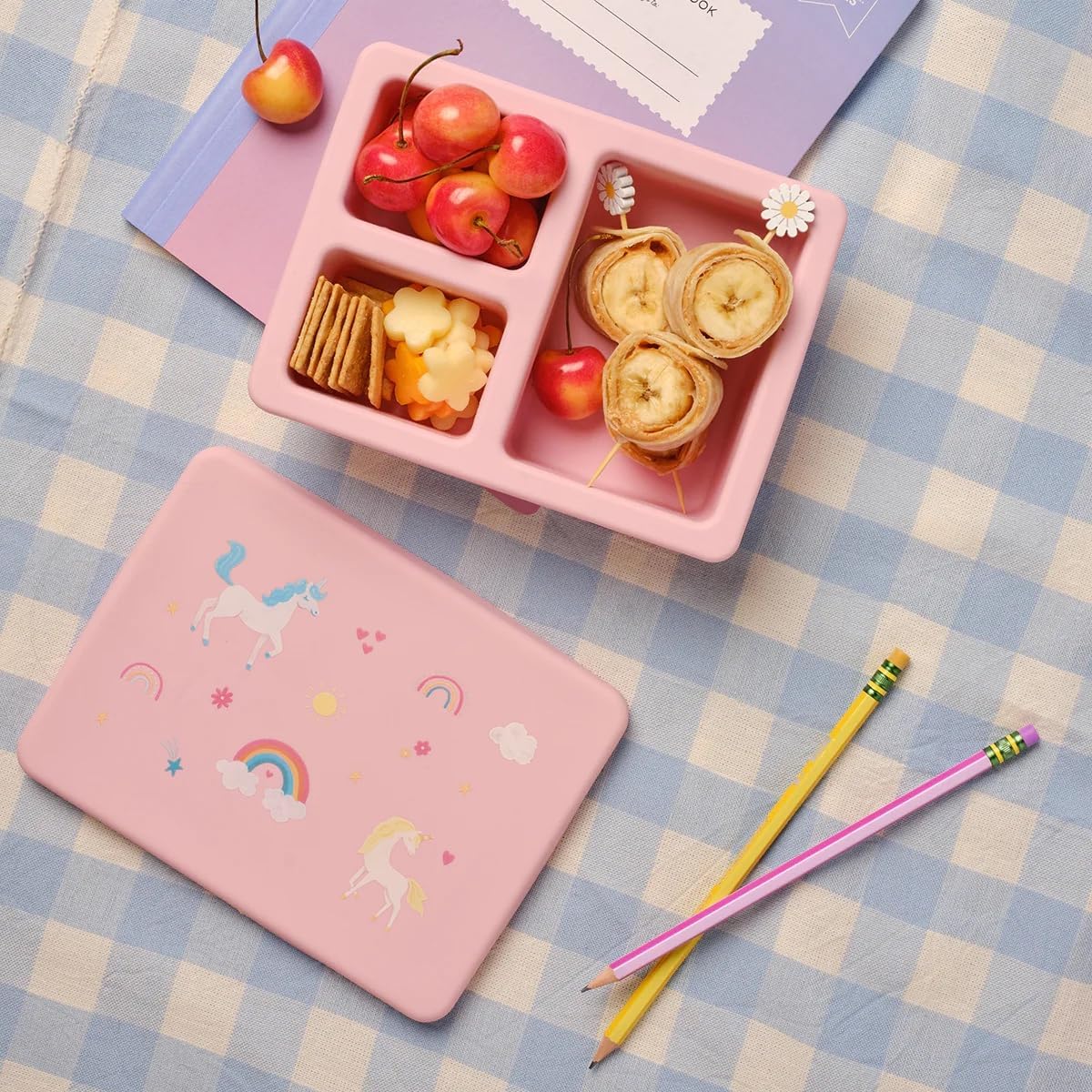 Austin Baby Co – Lonchera Bento a prueba de fugas, contenedor de silicona con 3 compartimentos a prueba de fugas, apta para lavavajillas y sin BPA