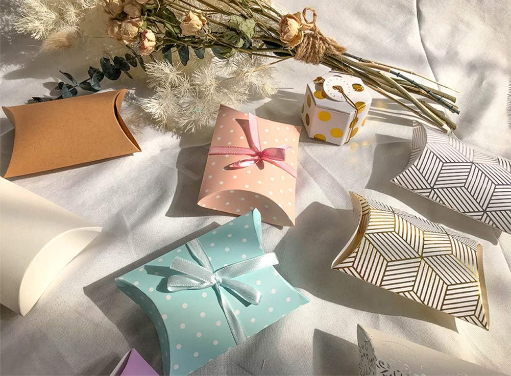 AKOAK 50 cajas de almohada creativas de punto ondulado para boda, caja de regalo de dulces, adecuada para bodas, cumpleaños y Navidad (azul claro)