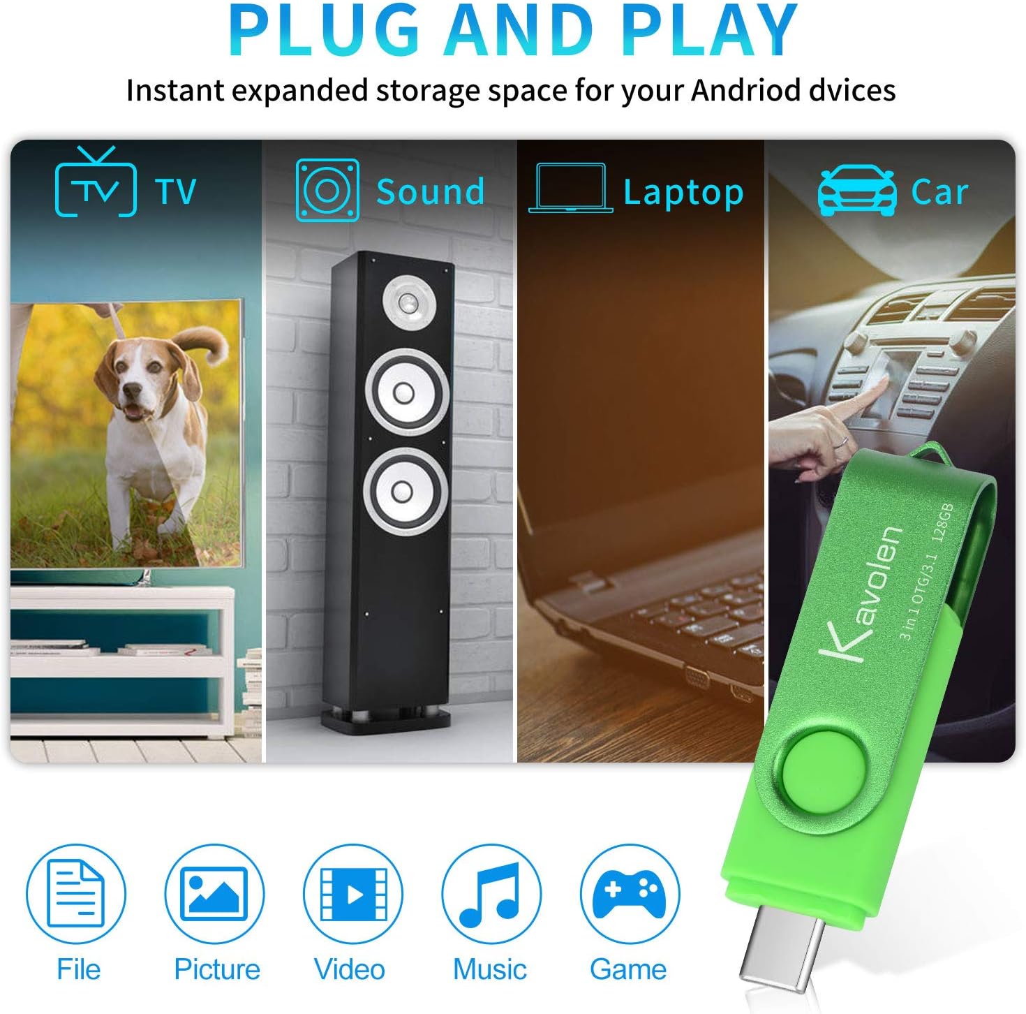 Kavolen – Memoria flash de alta velocidad 3 en 1 de 256 GB para PCportátilteléfonos Android. Memoria de fotos para Samsung Galaxy, LG, Google Pixel,