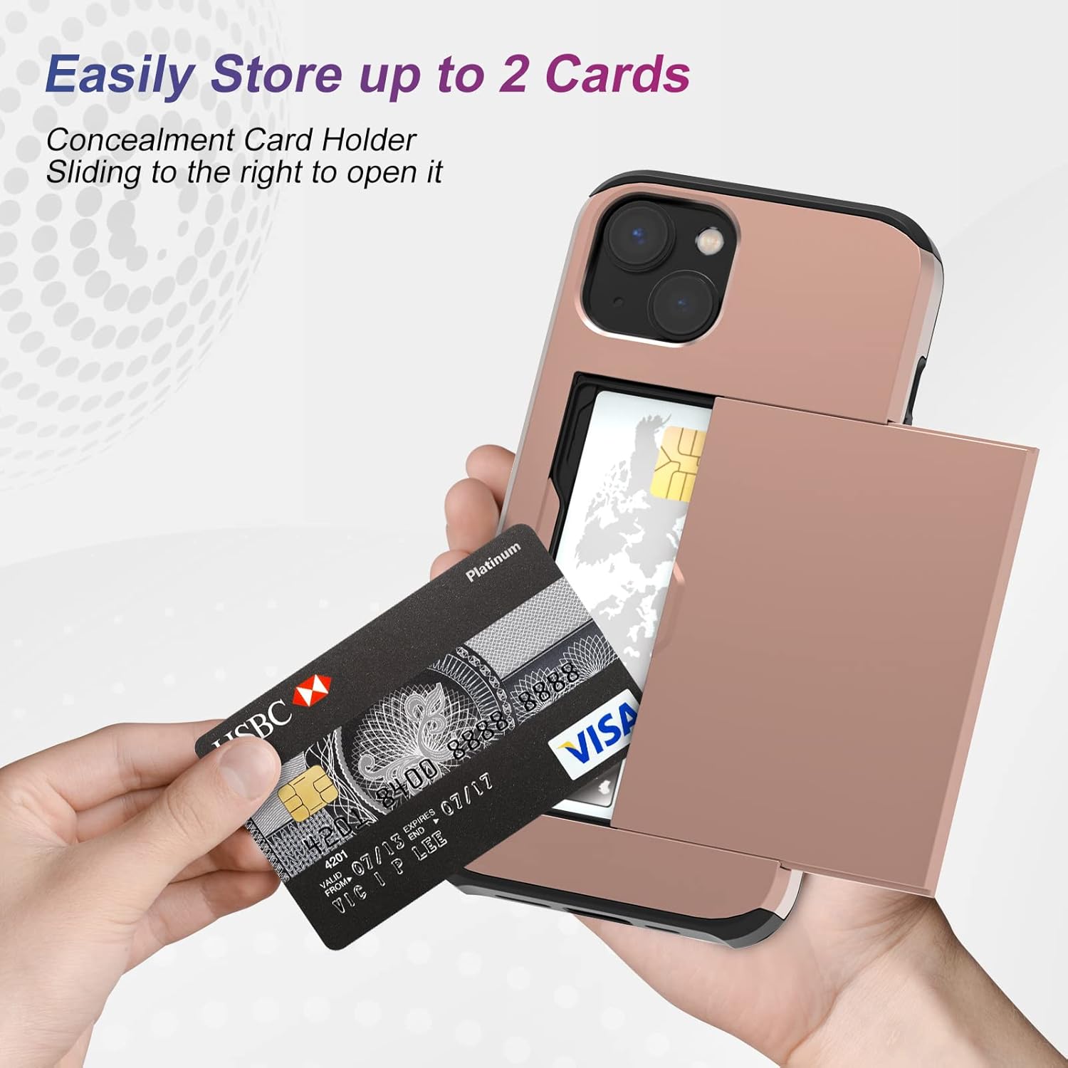 Funda protectora resistente compatible con iPhone 15 con tarjetero (2 unidades), protector de pantalla a prueba de golpes, cartera oculta para
