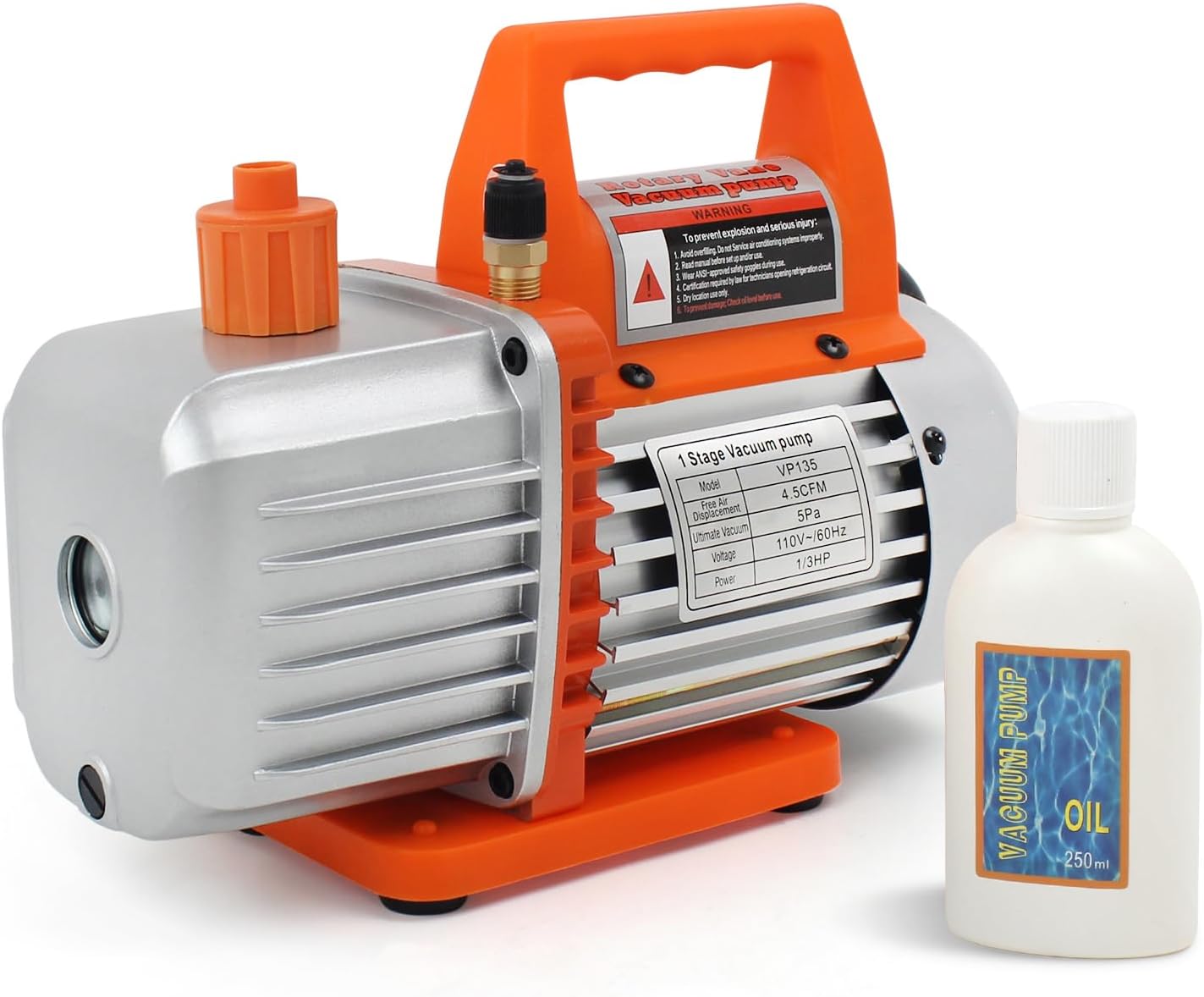 BACOENG Bomba de vacío de 4.5CFM, bomba de vacío de paletas rotativas de una sola etapa de 110 V 13 HP con aceite, para R12 R22 R134a R410a AUTO AC