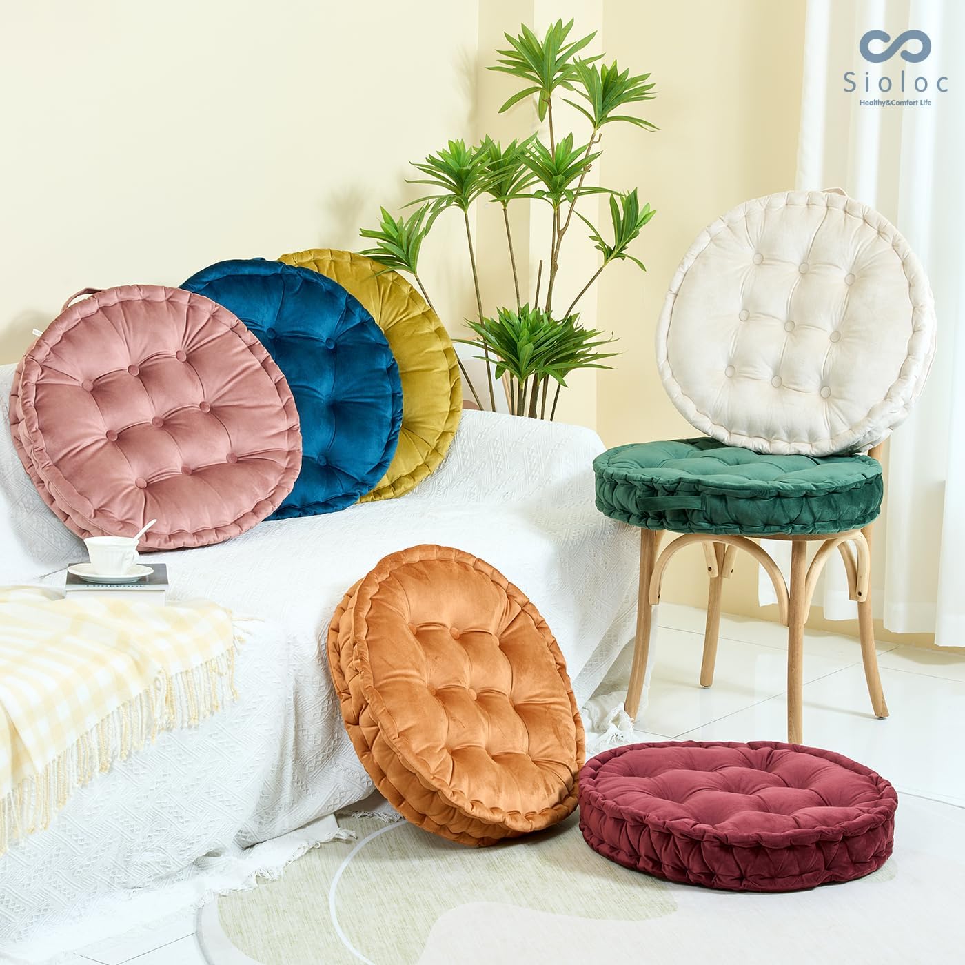 Sioloc Almohadas redondas de suelo, cojín de asiento para dormitorio de adultos y niños, cojín grueso de meditación para silla, sofá, yoga (borgoña,