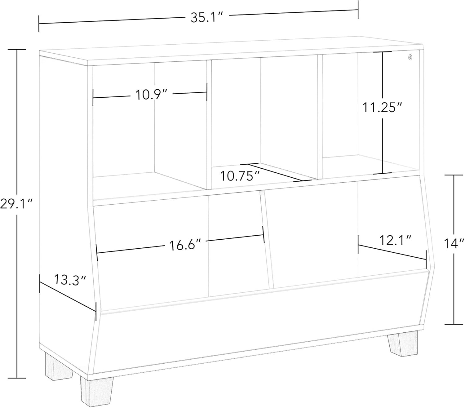 RiverRidge Kids Catch-All Multi-Cubby – Organizador de juguetes de 35 pulgadas, 2 unidades, color blanco