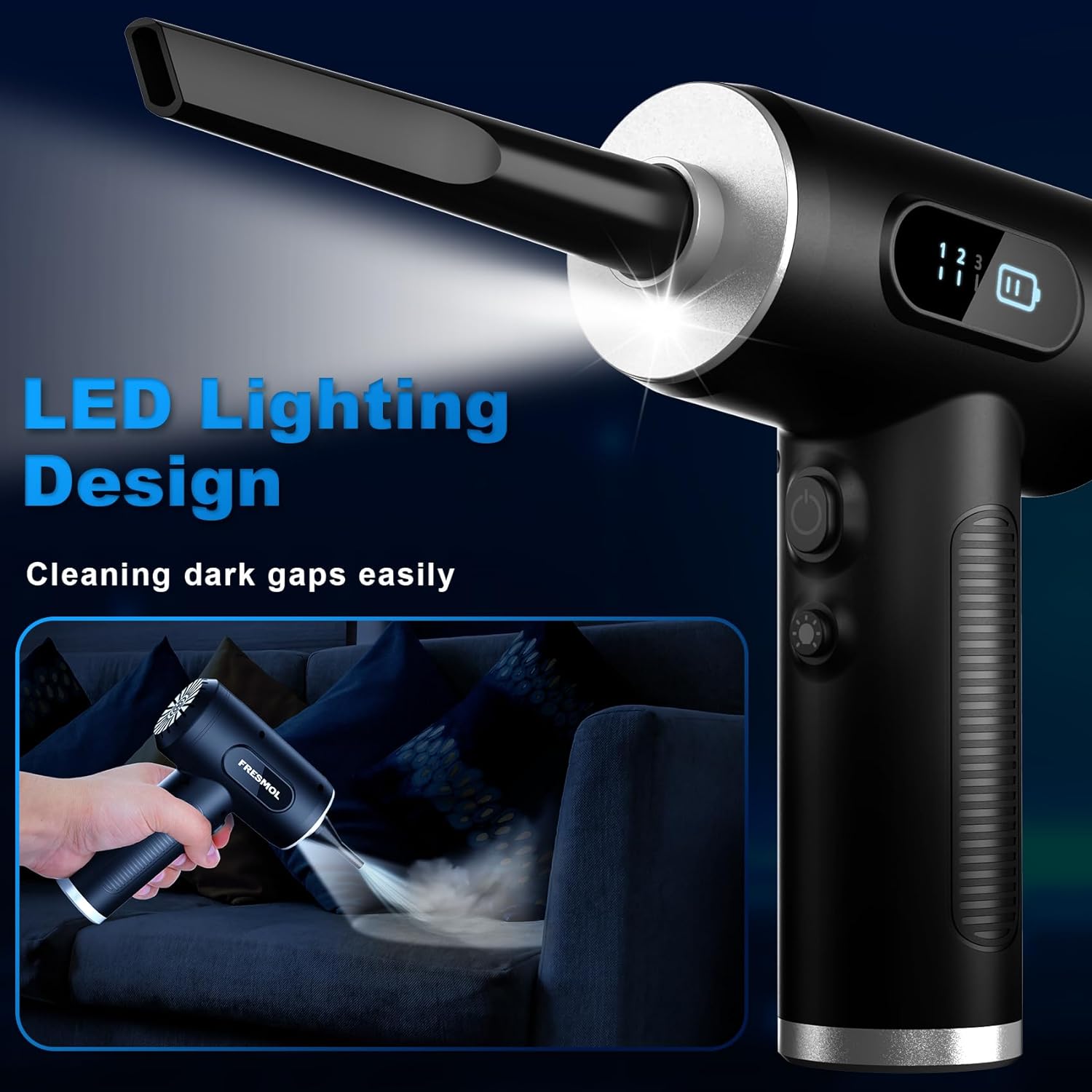 Plumero de aire comprimido, 3 engranajes, ajustable, 100000 RPM, plumero de aire eléctrico con luz LED, soplador de aire inalámbrico recargable para