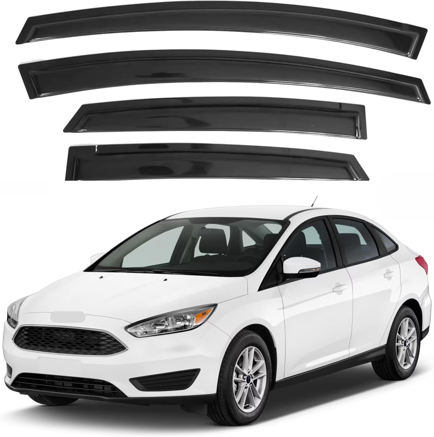 IMMORTAL GROUP Visor de ventana compatible con Ford Focus Sedan y Hatchback 2012-2018, protector de lluvia, extraduradero, deflector de ventana de