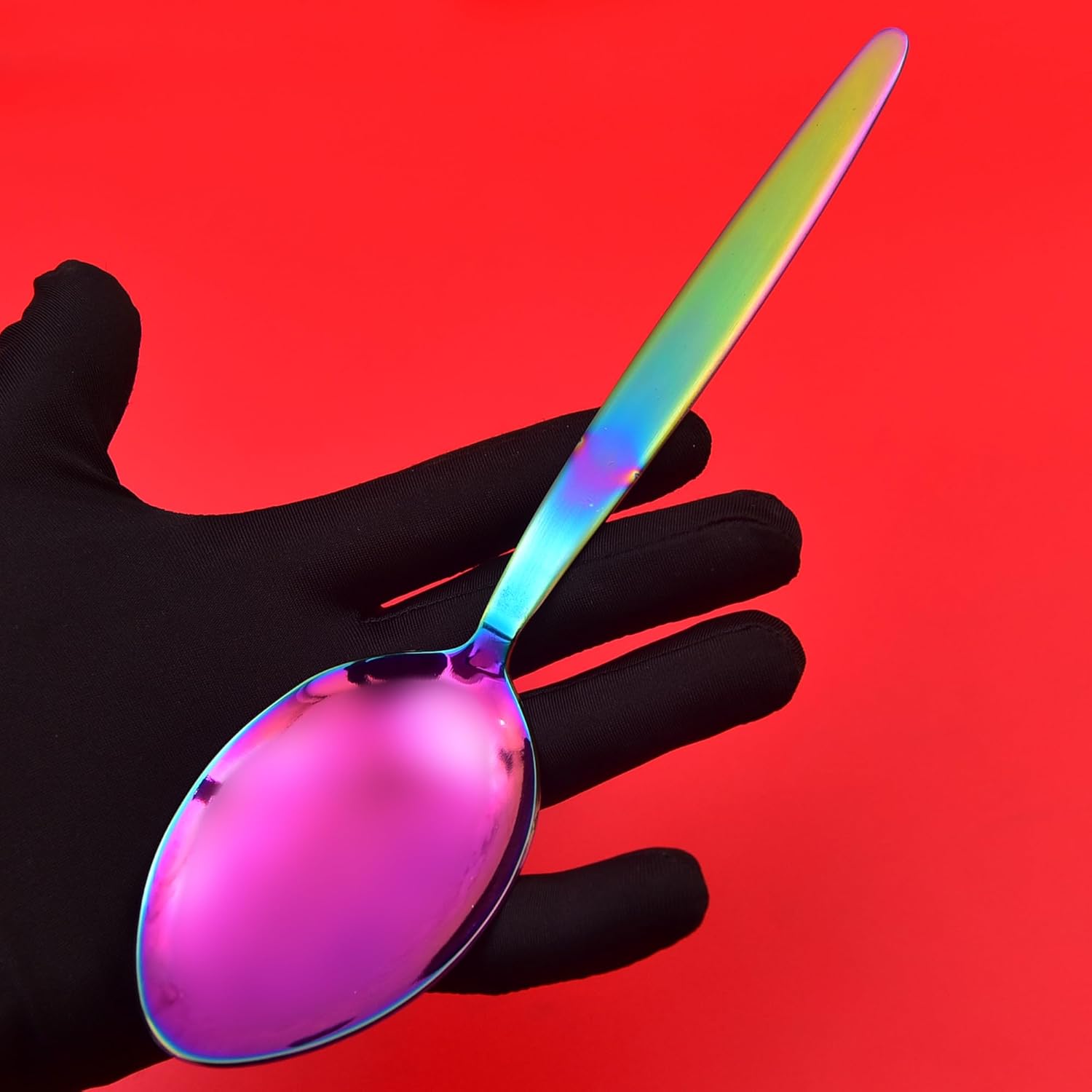 Kunz Spoons Cucharas de cocina Cucharas de cocina de acero inoxidable 1810 de titanio brillante arco iris – Cucharas chapadas de 9 pulgadas –