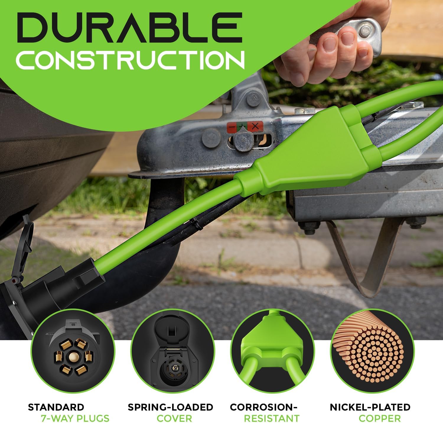 GearIT Enchufe de remolque de 7 vías y divisor en Y (15 pulgadas), enchufe de remolque de 7 pines, cable en línea, cable de arnés de cable, conector