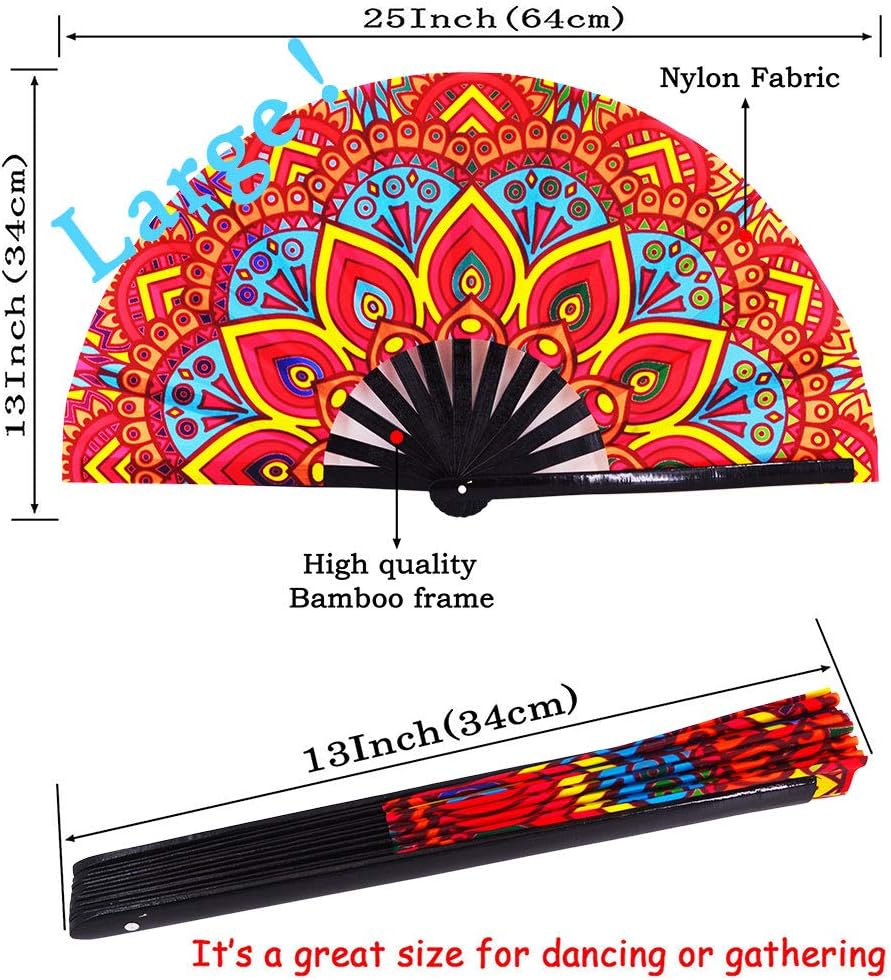 Amajiji Ventilador plegable grande, accesorios de festival rave para hombresmujeres, ventilador de mano de bambú chineasejaponés, decoración de