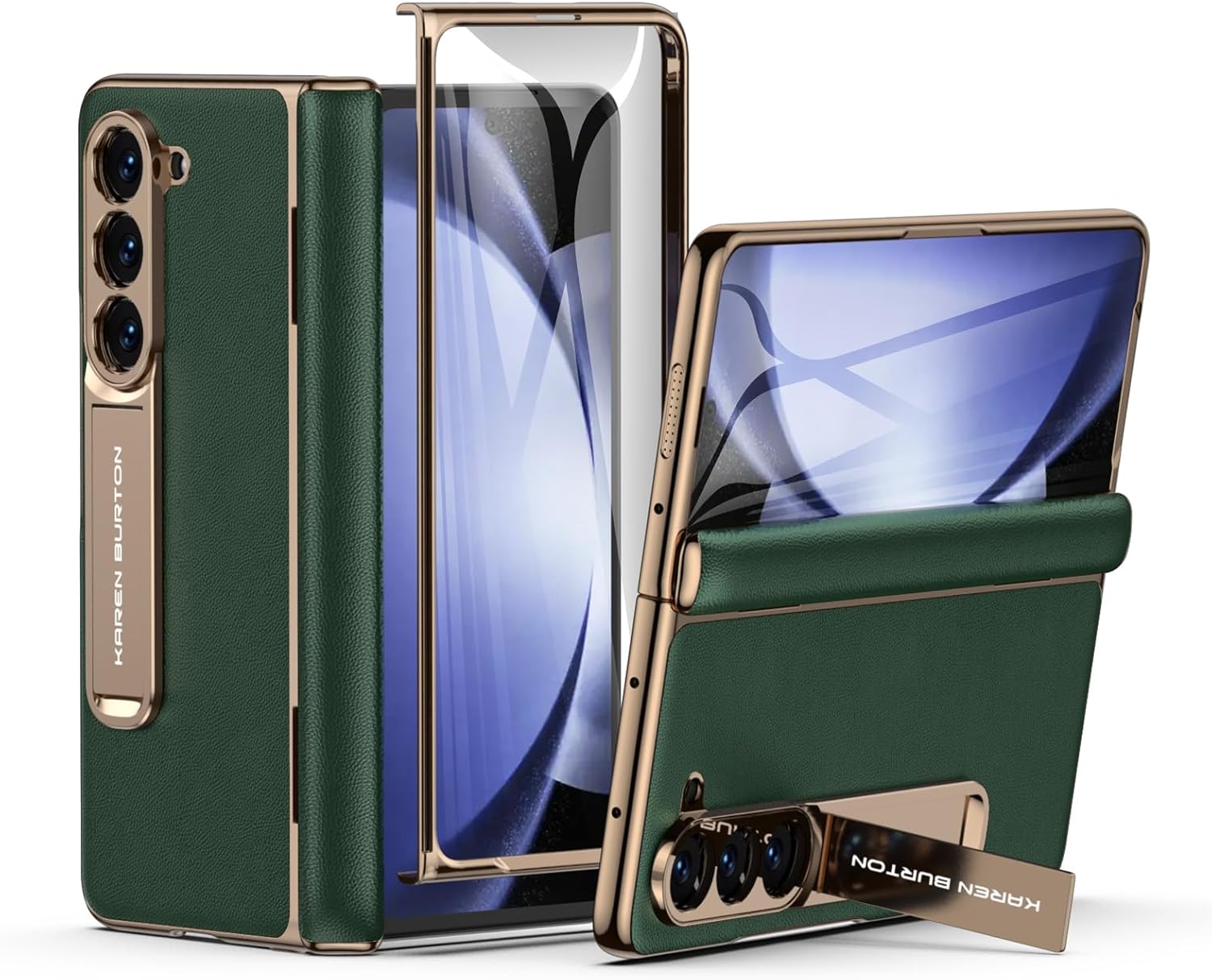 Funda para teléfono Samsung Galaxy Z Fold 5, piel auténtica de lujo, protección de bisagra de cuerpo completo, protector de pantalla integrado,