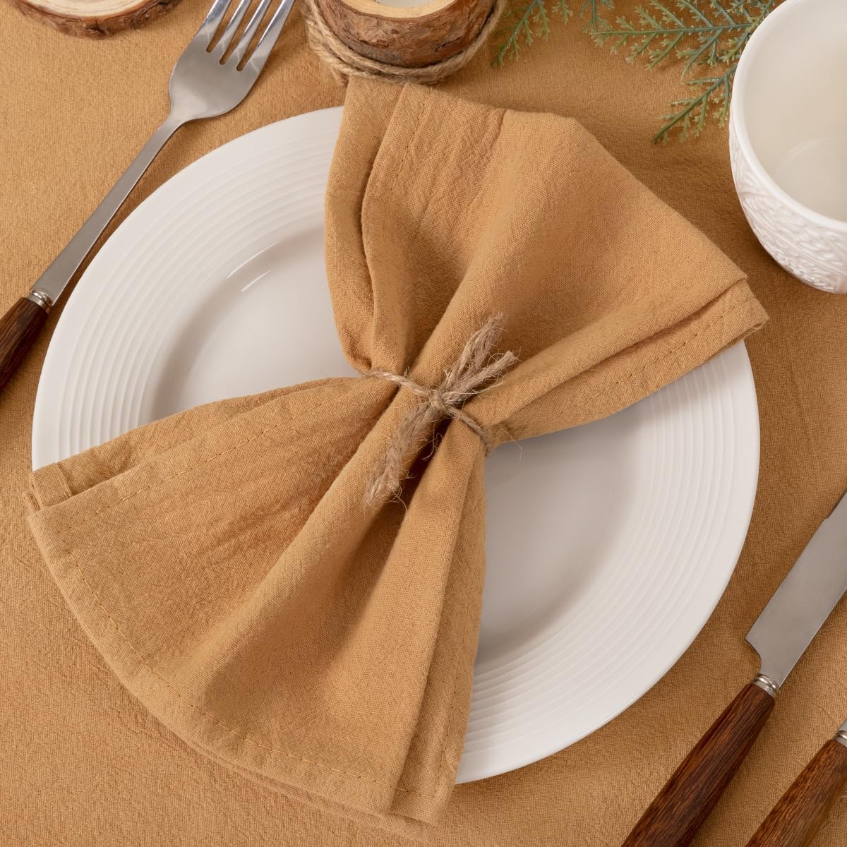 Socomi Servilletas de lino de color caramelo, para Pascua, primavera, juego de 10 servilletas de algodón lavables a granel de 17 x 17 pulgadas para