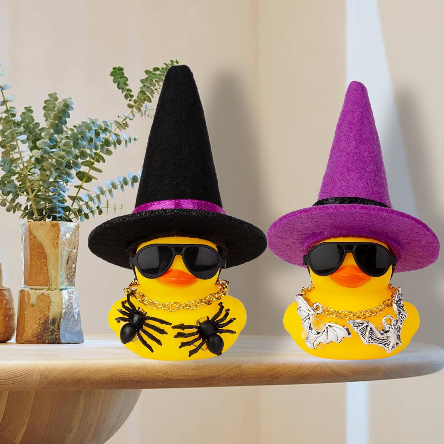 MuMyer Patos de Halloween para automóvil, paquete de 2 adornos de goma para automóvil, pato amarillo, decoración de tablero de automóvil con