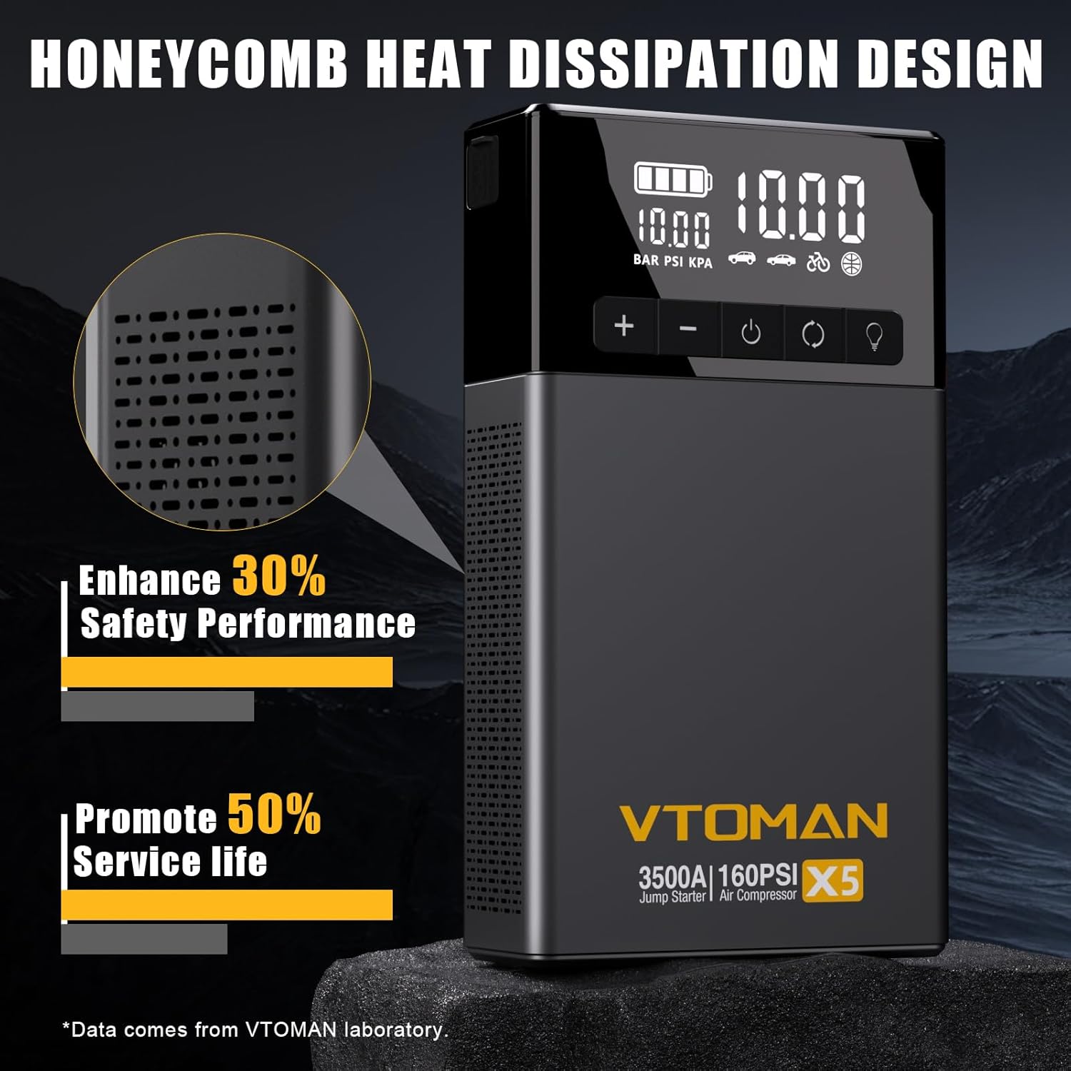 VTOMAN Arrancador de salto X5 con compresor de aire, 3500 A portátil de batería de coche (hasta 9L de gasolina8L motores diésel) con inflador