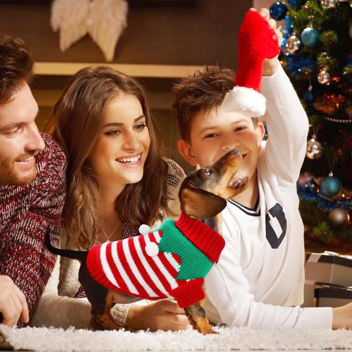 2 suéteres de Navidad para cachorros, gatos, cuello alto, ropa de punto de elfo, ropa cálida para perros, suéter para gatitos y cachorros, XS