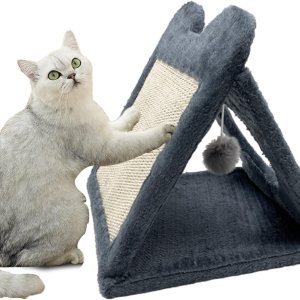 Fhiny Poste rascador triangular para gatos, sisal natural para gatos con bola de felpa colgante, nido de cueva para mascotas, centro de actividades Fhiny Poste rascador triangular para gatos, sisal natural para gatos con bola de felpa colgante, nido de cueva para mascotas, centro de actividades