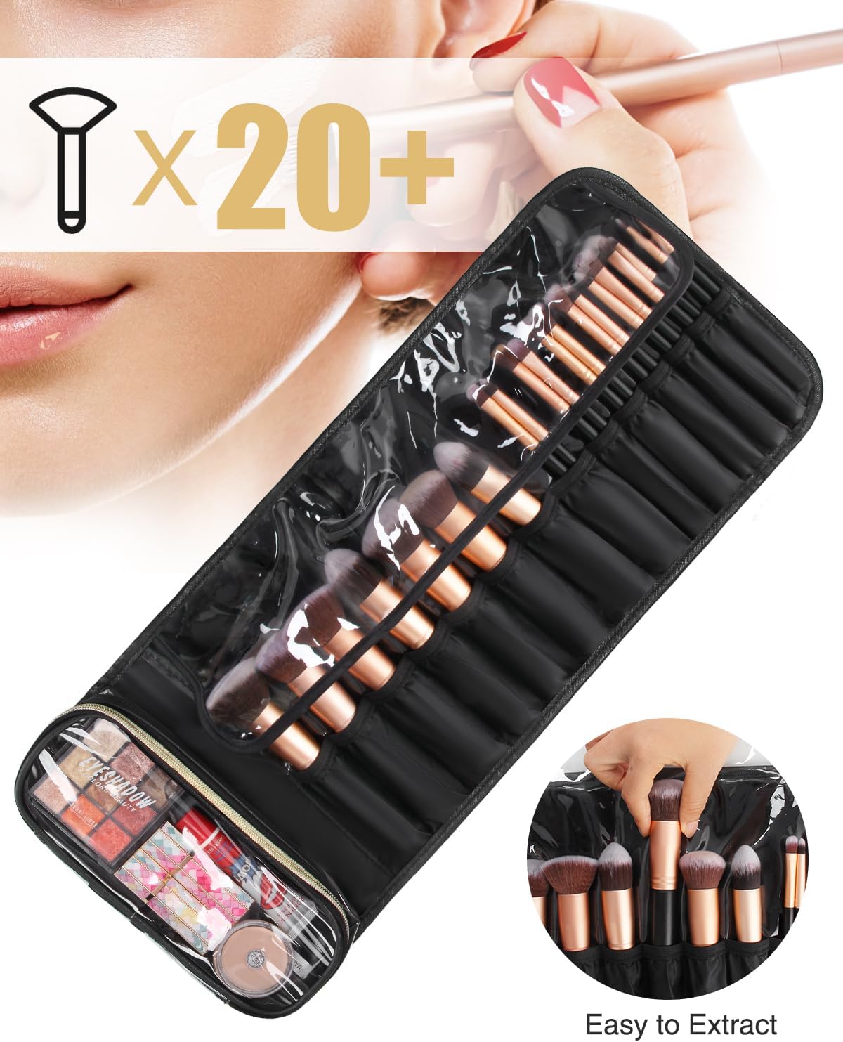 Relavel Estuche para brochas de maquillaje, estuche para brochas de maquillaje, organizador de bolsa de cosméticos, organizador de viaje portátil