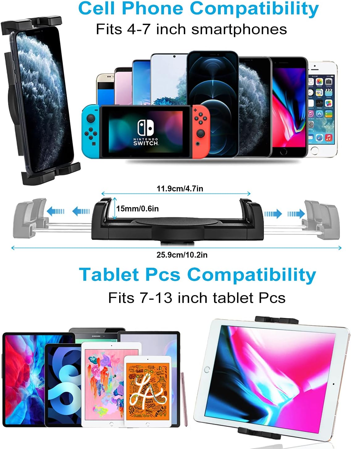 Soporte para tablet con ranura para CD de automóvil para teléfono y iPad de 4.7 a 12.9 pulgadas  Phichy ultra resistente reproductor de CD soporte
