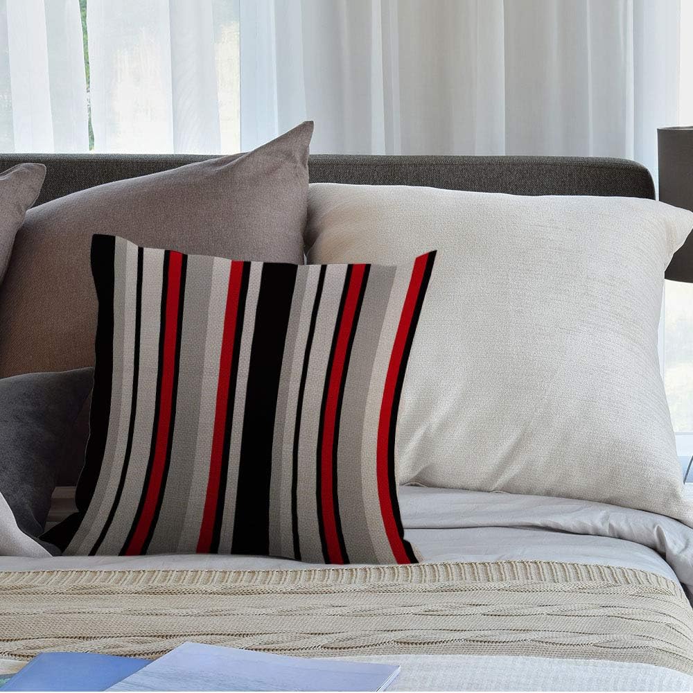 HGOD DESIGNS Funda de almohada a rayas, geométricas abstractas, líneas de rayas retro, color negro, blanco y rojo, naranja, fundas de almohada